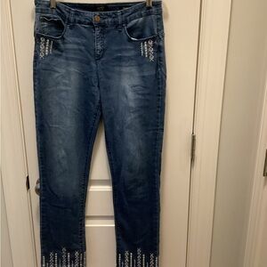 Jones New York Blue Embroidered Ankle Jeans